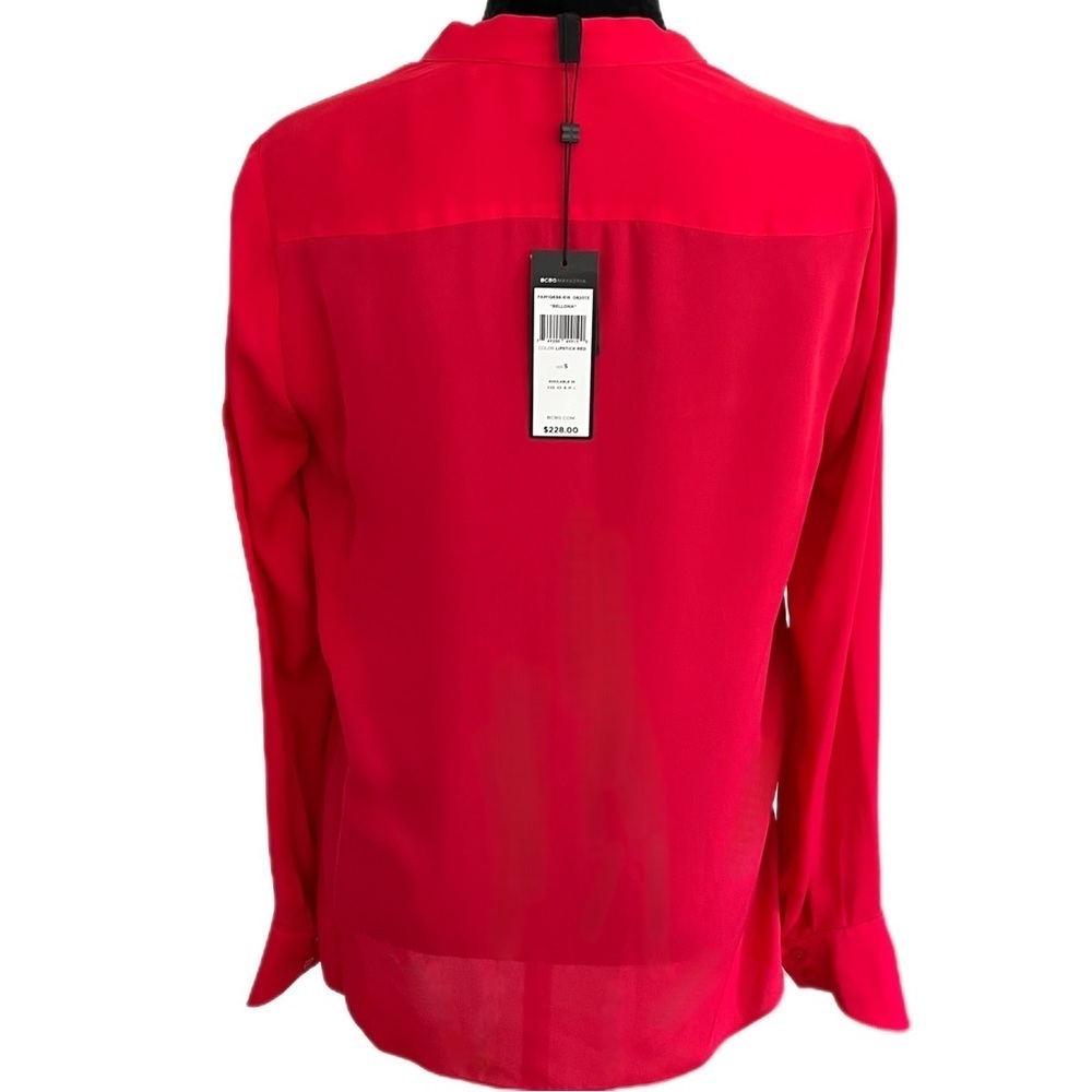 BCBGMaxAzria “Bellona” Red Tie-Neck Blouse (Sz S) NWT - Picture 6 of 12